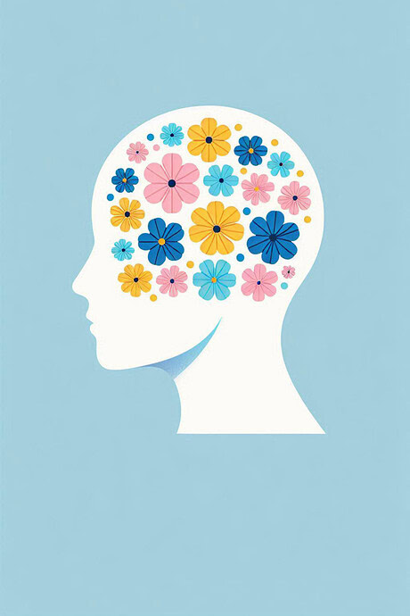 To illustrate mental health and PSA in the workplace, a head filled with flowers
